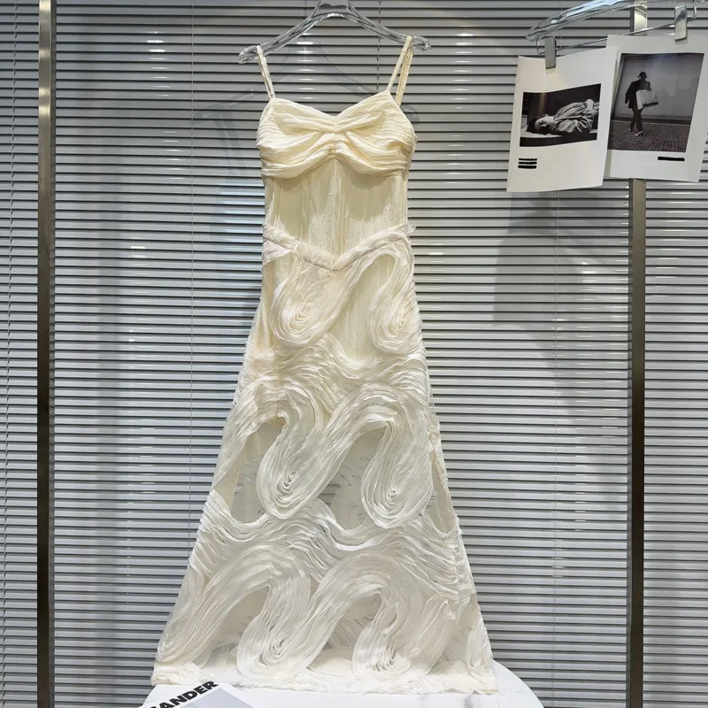 

Платье BORVEMAYS женское шифоновое Плиссированное, тонкое элегантное свободное однотонное удобное из ткани, без рукавов, летнее WZ8809