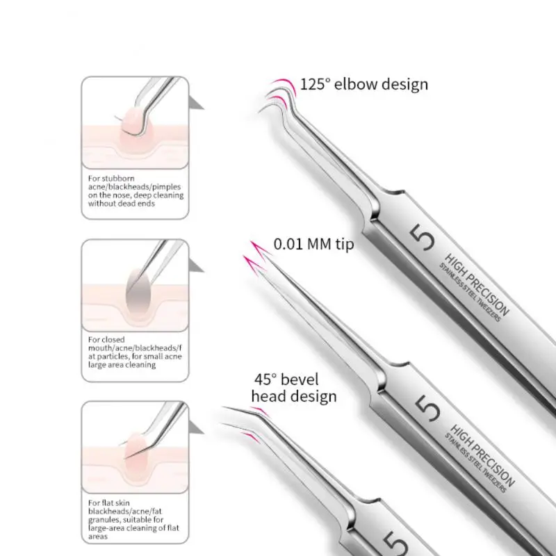German Ultra-fine No. 5 Cell Pimples Blackhead Clip Tweezers Beauty Salon Special Scraping & Closing Artifact Acne Needle Tool