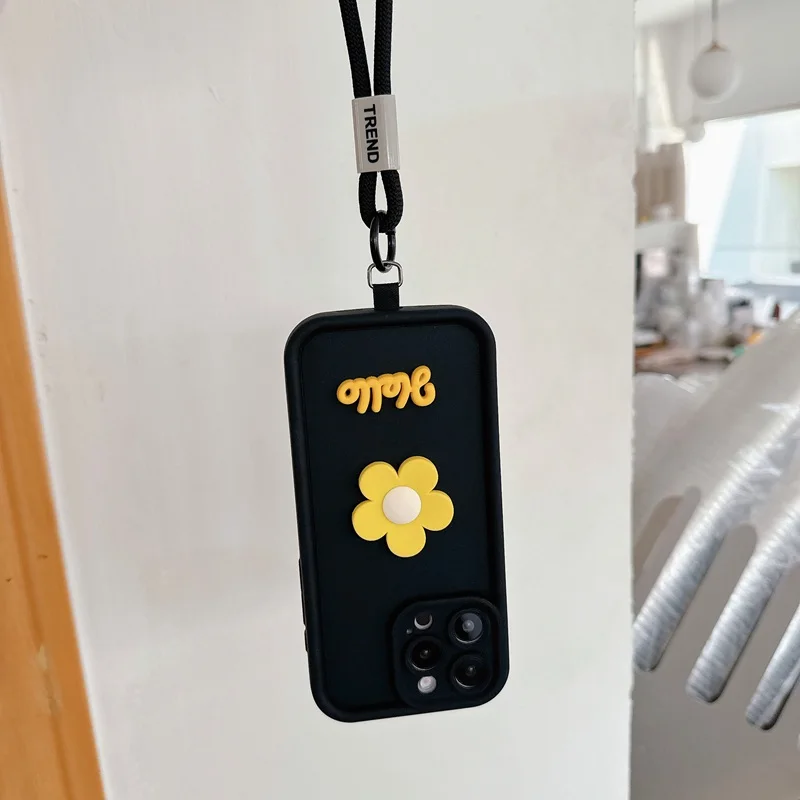 Floral Lanyard Soft Phone Case with Rope Cover