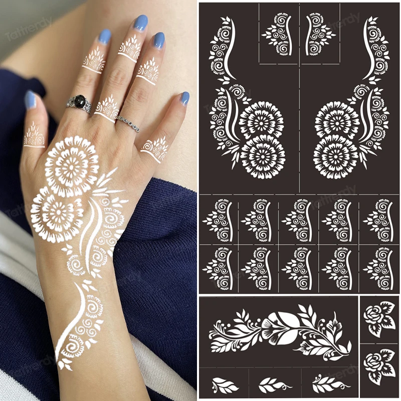 16Pcs/Set Henna Tattoo Stencils for Women/Girl Body Painting, Hand/Foot  Tattoo Kit New Designs Temporary Tattoo Templates - AliExpress