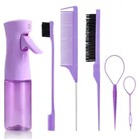 6-Piece Hair Styling Comb Set, with Continuous Spray Bottle, 200ml Brush, Rat Tail Comb, Edge Control Hairbrush for Backcombing, Detangling, Braiding, Smoothing Hair for Women (Pink) 3