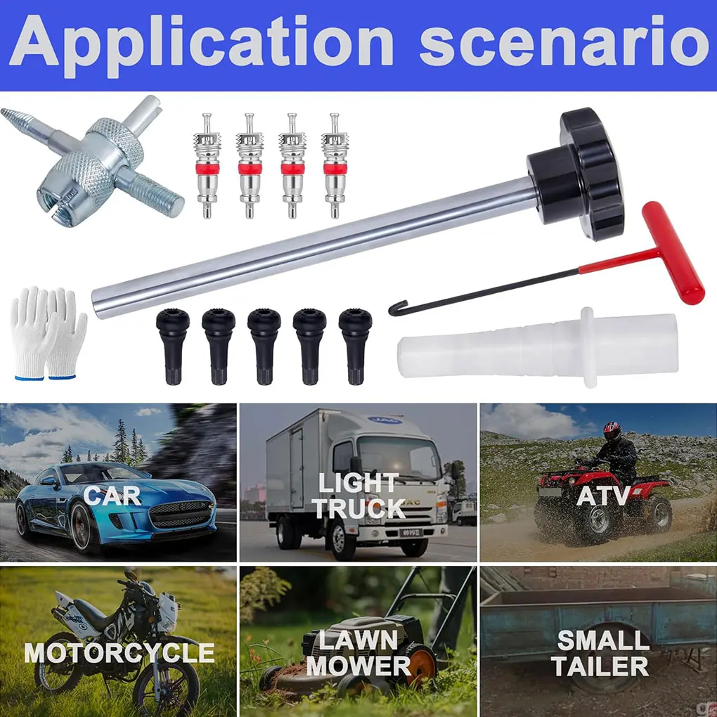 Quick Change Tire Valve Tool Kit Valve Stem Tire Valve Stem for TR413 Valve Replacement and Installation Tool Kit Car Motorcycle