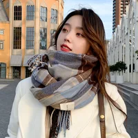 Scarf female winter Korean version of everything with British classic checker thickened students autumn winter male neck warm lo 5