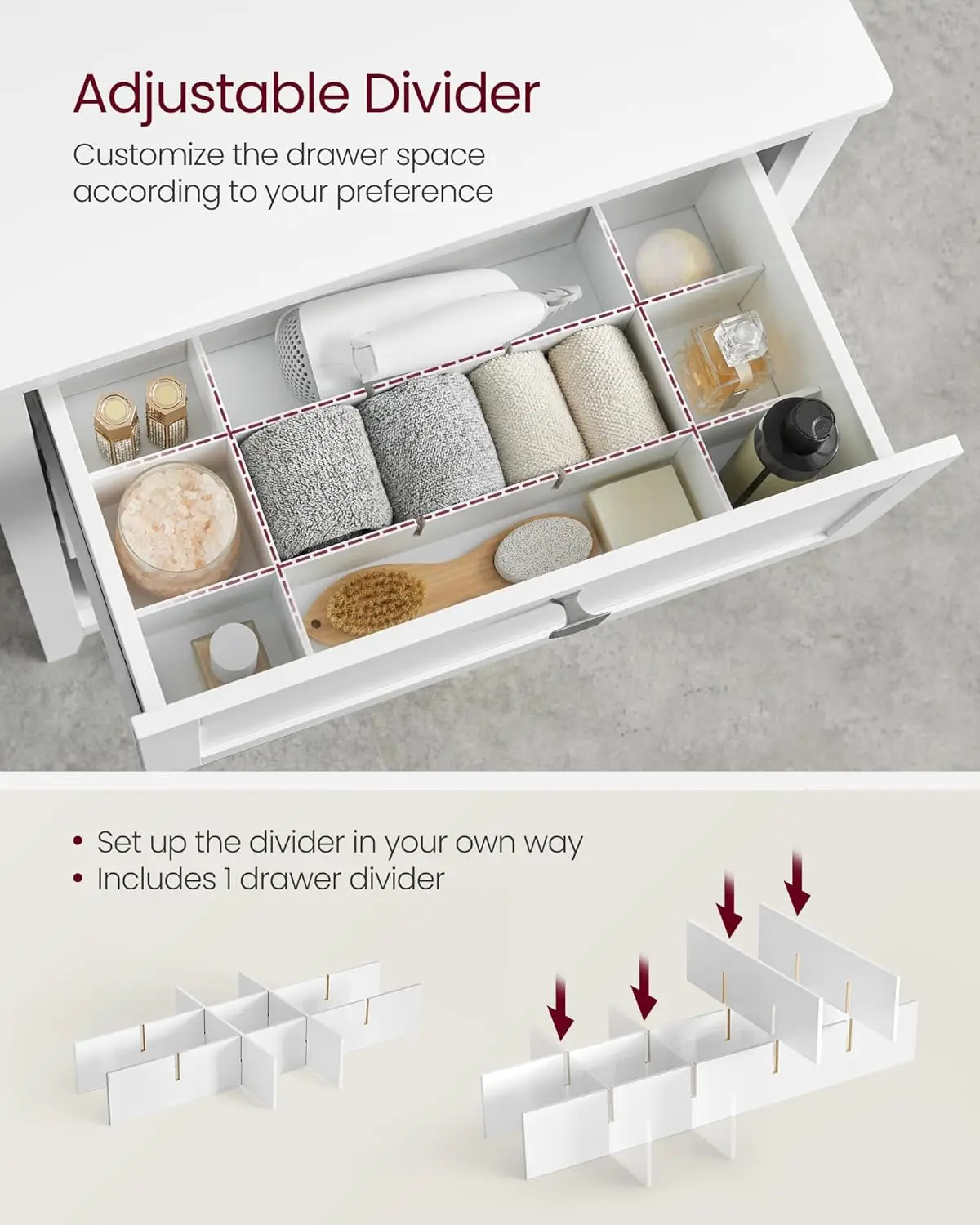 Bathroom Cabinet Storage Cabinet Bathroom Organizers 2 Drawers 1 Adjustable Divider 2 Baskets Sideboard 11.8 x 23