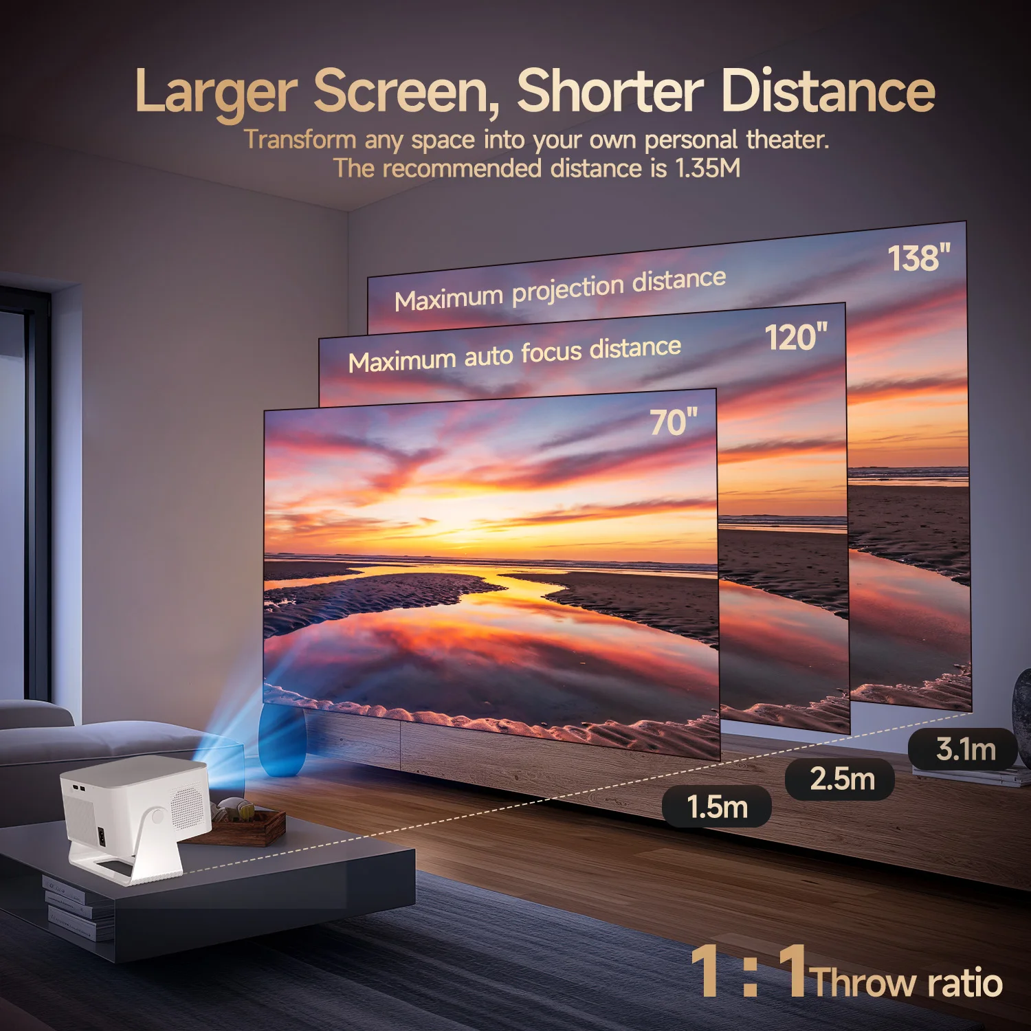 맥큐빅 HY350Max 음성 제어 프로젝터 자동 초점 900ANSI 8K 네이티브 1080P 지원 Wifi6 BT5.4 휴대용 영화 야외 프로젝터