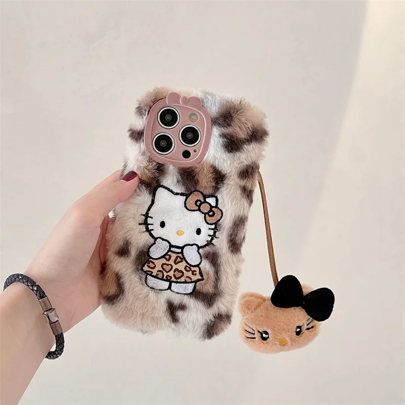 Cartoon Sanrio Leopard Print Phone Case for iPhone 14 with Kickstand