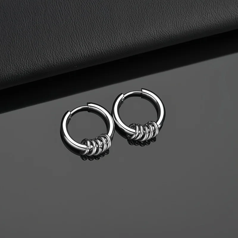 2/8pcs Classic Stainless Steel Hoop Earrings for Men Women Small Circle Ball Anti-allergic Ear Buckle Punk Rock Hip Hop Jewelry 3