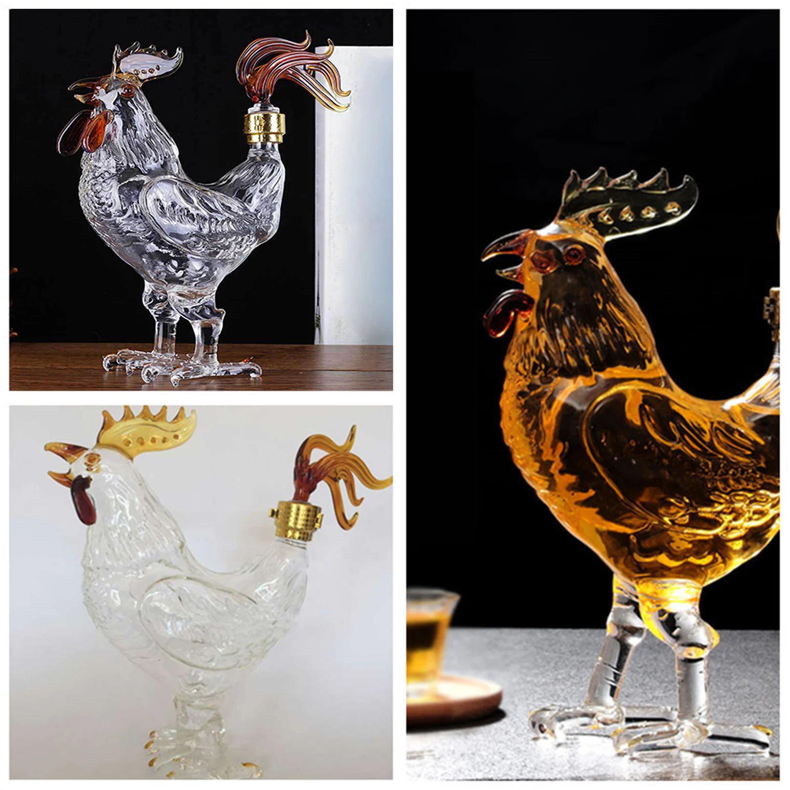 750ml Liquor Decanters Whiskey Carafes Rooster Shape with Stopper Glass Novelty Wine Bottle for Entertaining Drinkware Home Men - 5