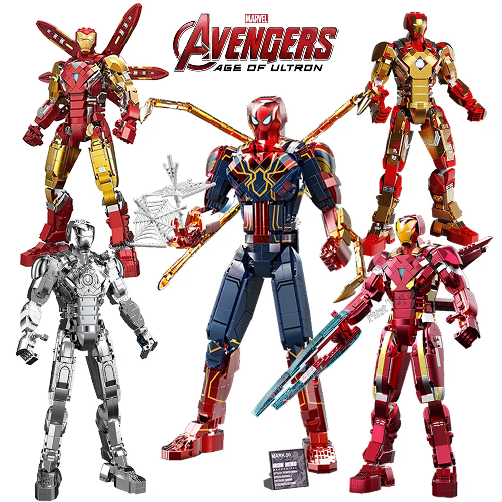Disney Avengers Spiderman Mk85 Mk50 Mk2 Mk3 Iron Man Mecha Building Blocks Kit Mattoni Set Modello Giocattoli Regalo