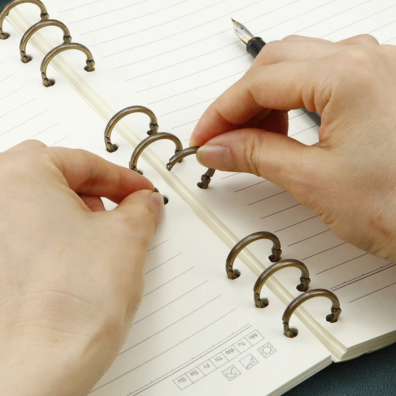 Metal 3 Rings Binder Clips with Bamboo Plates Loose Leaf Notebook Book Binder for Album Diary Data Book 2pcs