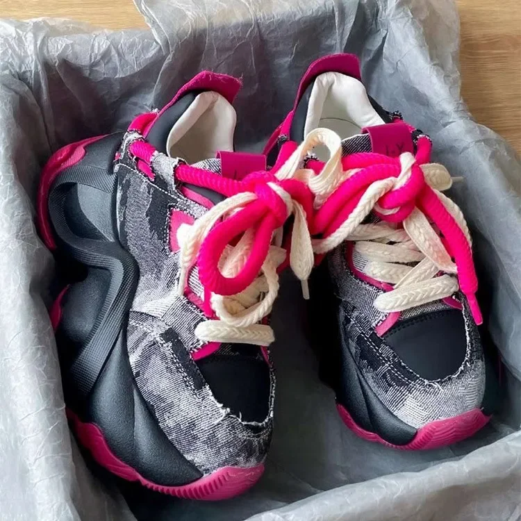 

Новинка 2024, роскошные женские кроссовки на толстой подошве, повседневные спортивные туфли на шнуровке, женская дизайнерская цветная дышащая обувь для бега