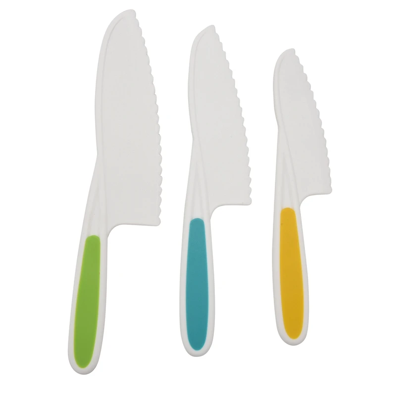 

Knives For Kids 3-Piece Nylon Kitchen Baking Knife Set,Children's Cooking Knives Firm Grip, Serrated Edges