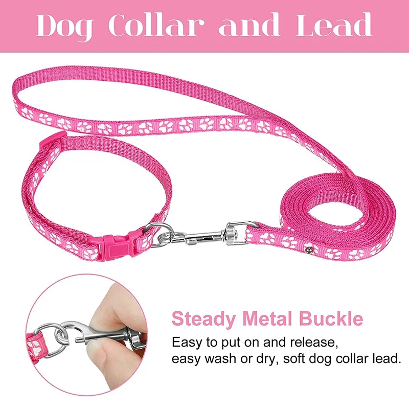 Dog Collar Leash Lead Nylon Adjustable Pet Leash Collar Dog Collar and Leash Set for Small Medium Large Dogs Puppy Pet Supplies