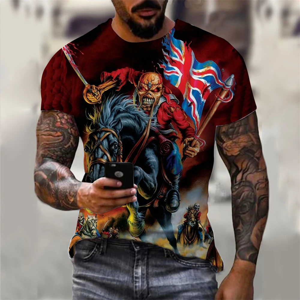 Mens 3D Skull T-Shirt - Black Gothic Short Sleeve Halloween Top