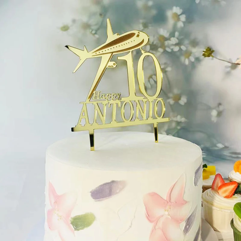 Gold Airplane Birthday Cake Topper Set - 3-Piece For Travel/Aviation Themed Parties - View #9