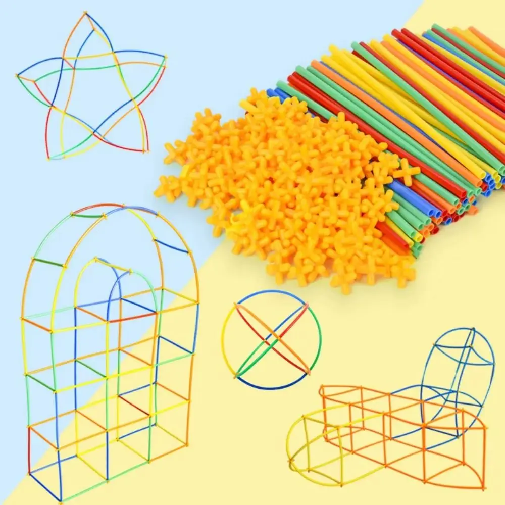 300pcs Plastic Straw Constructor Toys Assembly Engineering Educational Puzzle Colorful Straw Interactive DIY