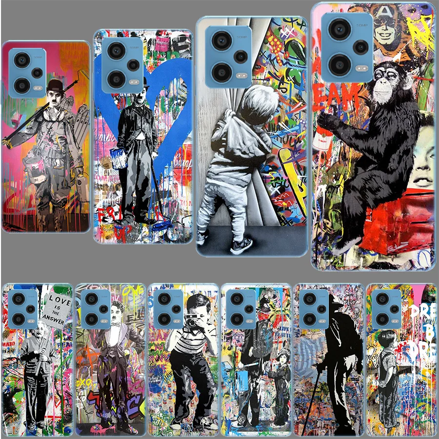 Custodia Astratta Banksy Graffiti Art Per Xiaomi Redmi Note 12 Pro 11 Pro Plus 11S 11T 11E 10 5G 10S 9S 9T 9 8T 8 7 Tpu Clear Phone
