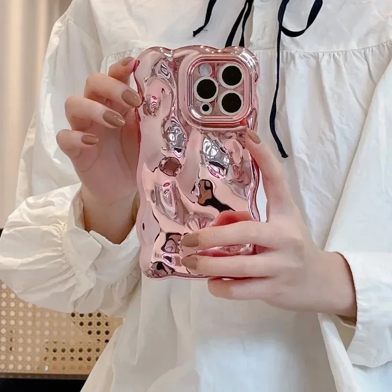 Custodia per telefono a forma di bolla 3D con motivo meteorite per iPhone 16 15 14 13 12 11 Pro Max, guscio con increspature d'acqua, paraurti antiurto_voghion.com