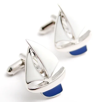 Gemelli da uomo originali con design a vela blu in rame, vendita all'ingrosso e al dettaglio
