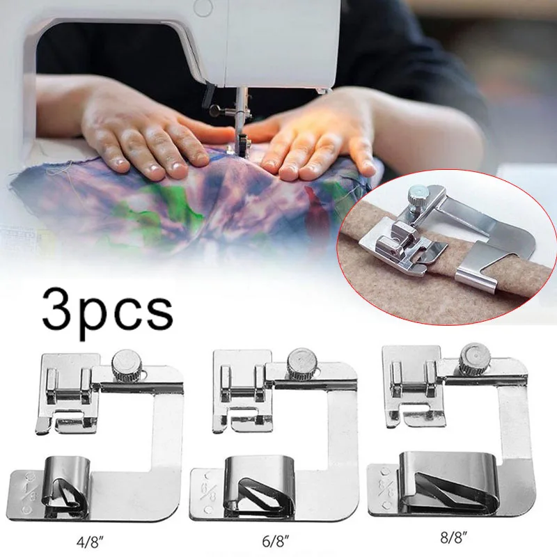 3 Pcs Adjustable Wide Rolled Hem Presser Foot Sewing Machine Foot Narrow  Rolled Hemming Foot for Low Shank Sewing Machine - AliExpress