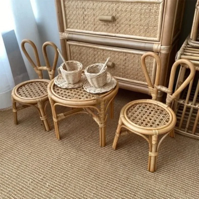 Handmade Woven Newborn Photography Rattan Wood Desks Chairs House Decor Baby Shooting Posing Accesories Girl Boy Model Toy