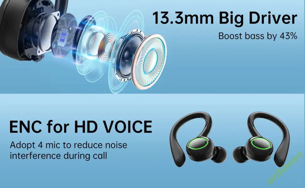 5.3 Cuffie Bluetooth wireless Cuffie con gancio auricolare con microfono Riduzione del rumore Auricolari TWS Auricolari audio HIFI_voghion.com