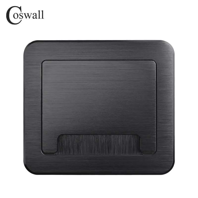 Elegant Black/Silver Brushed Aluminum Cable Management Desk Grommet with Dust-Proof Brush