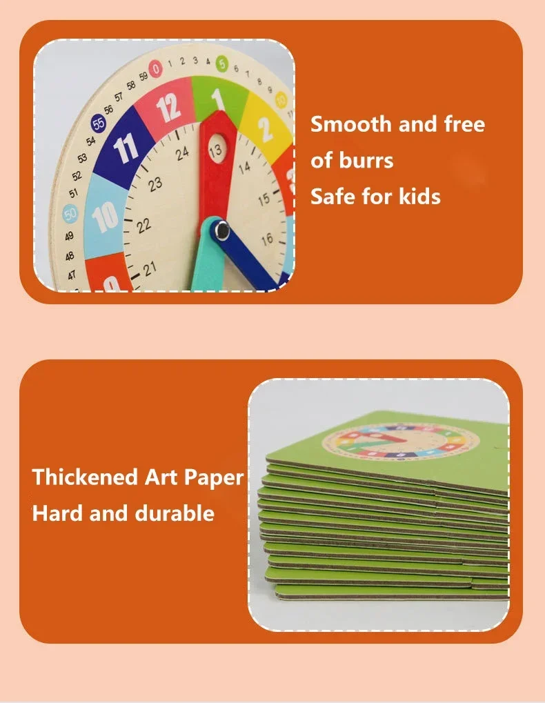 어린이용 몬테소리 나무 시계 장난감, 시간 학습 교육 보조, 초등 학교 영리한 보드 시간 장난감