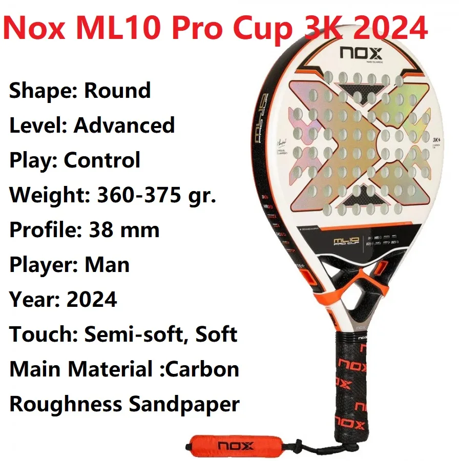 Padel Racket 3K Carbon Fiber Eva Soft Memory Shape Rough Surface High Balance Without Bag