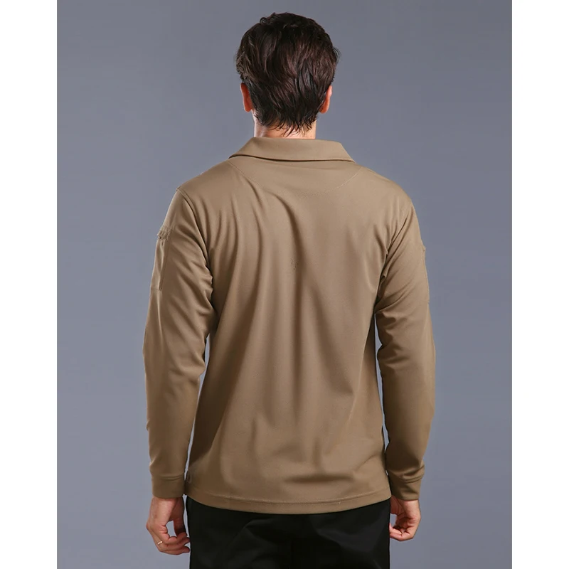 Men's Quick Dry Long Sleeve Shirt Tactical Elastic Plain Turn-down T-Shirt Breathable Hiking Clothes Summer Pullover