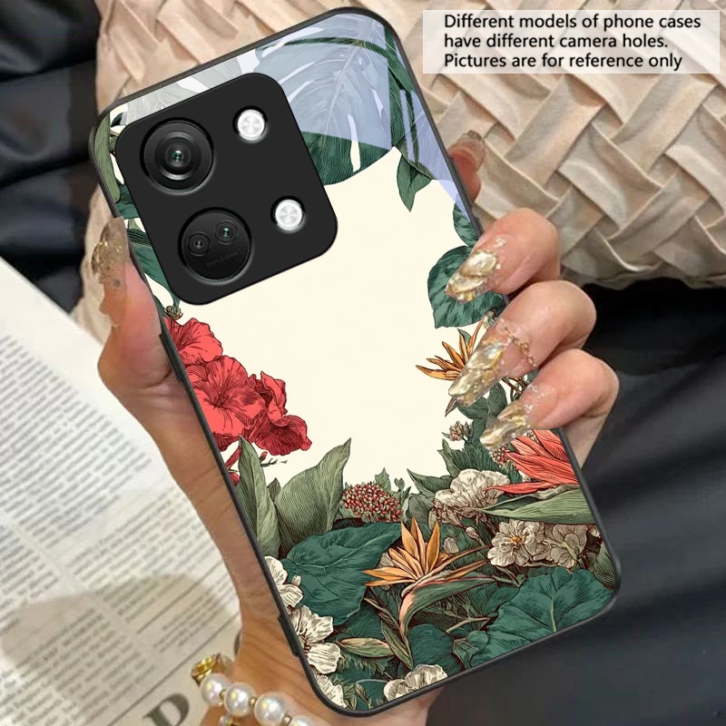 Green Tropical Plants Black Tempered Glass Phone Case