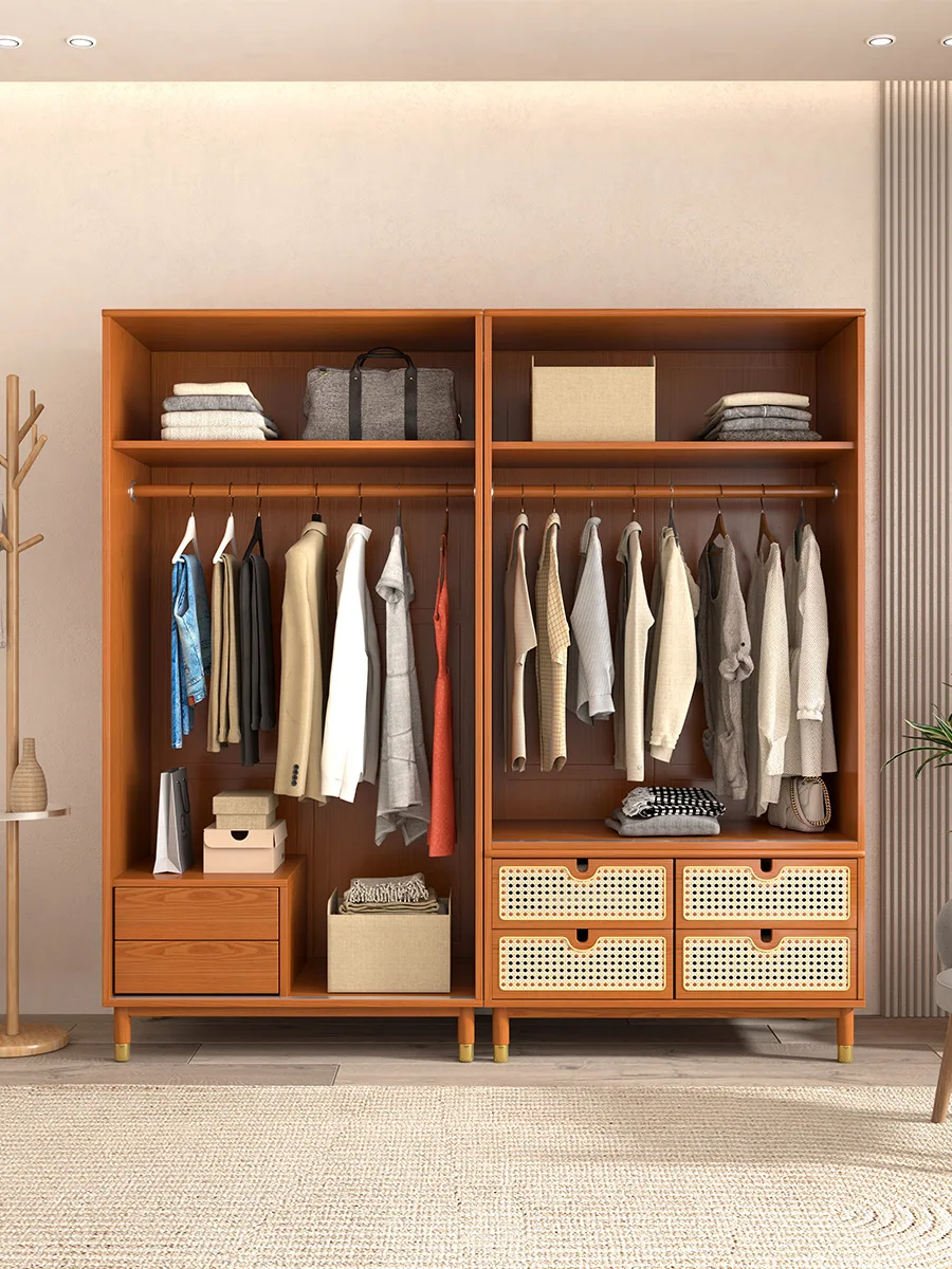 Bedroom Wooden Double Wardrobe Brown Closet Clothes Storage