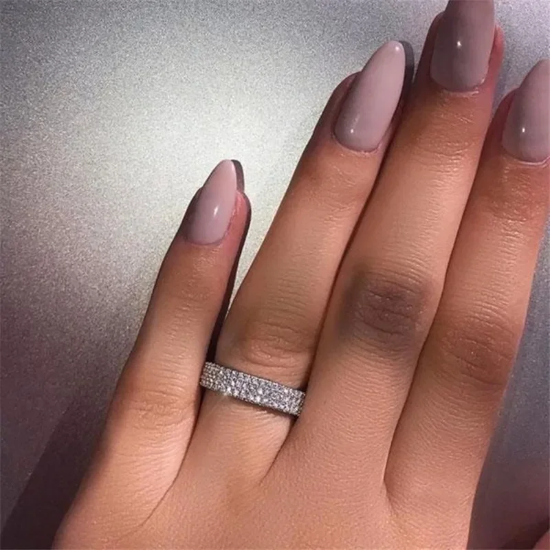 Wedding Rings Engagement Rings Crystal Rings Three Rows of Crystals Women's Ring for Engagement Party Wedding Size 5-12