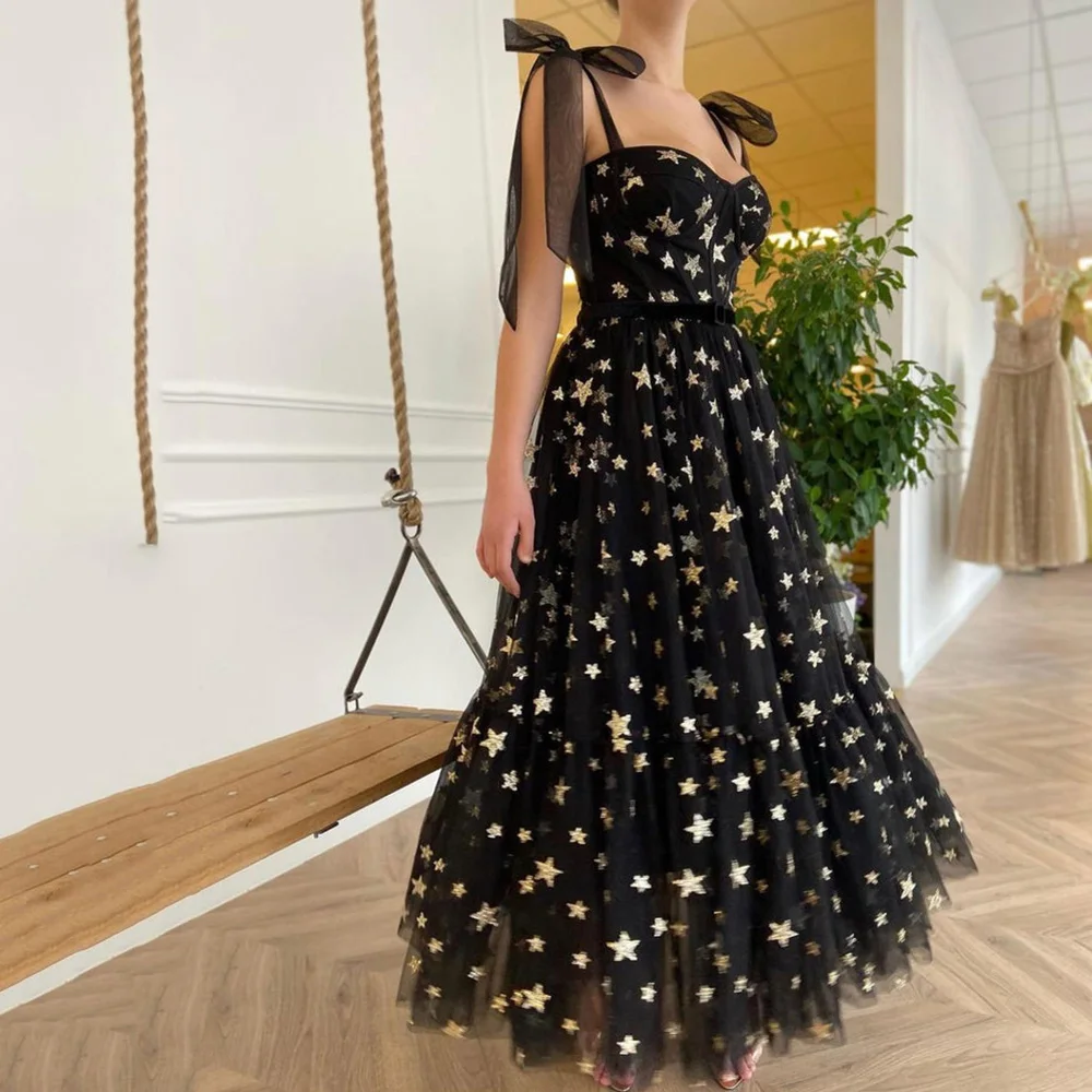 

2022 New Homecoming Dress Short Spaghetti Straps Ankle Length Black Cocktail Gown A-line Cute Prom Party Dress Robe de Cocktail