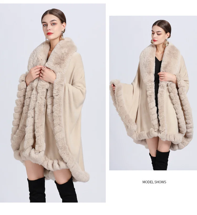 Elegant Imitation Rabbit Fur Cape Women Winter Clothing Thick Warm Poncho Female Fashion Cardigan Shawl Cloak Loose Long_ecoleips.com