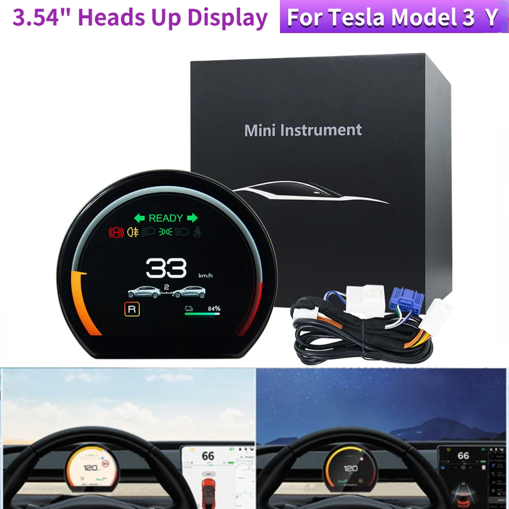 

3.54" HUD Head Up Display For Tesla Model 3 Y LCD Mileage Speed Informatiom Linux System Car Meter Digital Dashboard Smart Gauge