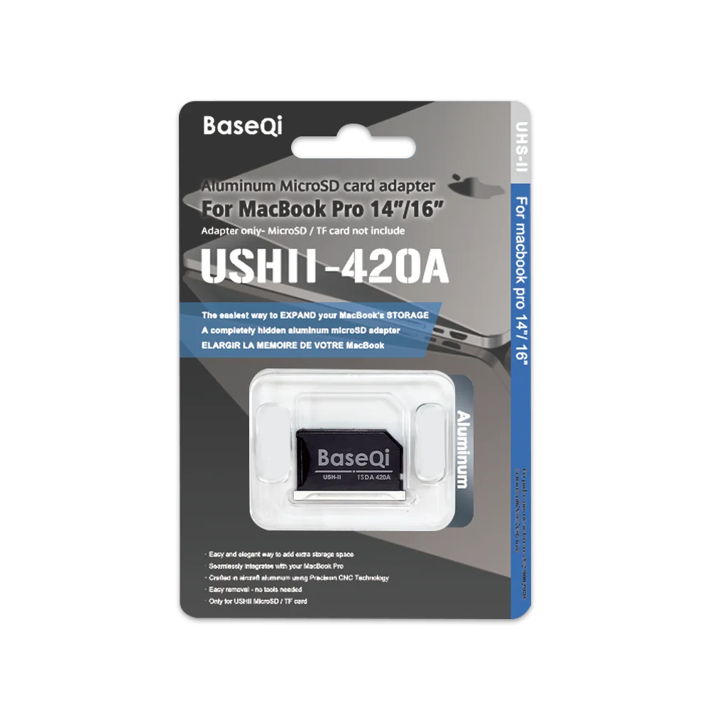 Baseqi Macbook 420a Alumínio Stealth Drive Micro sd tf Adaptador de Cartão Leitor Cartão sd para Macbook Pro Retina 14 16 Polegada