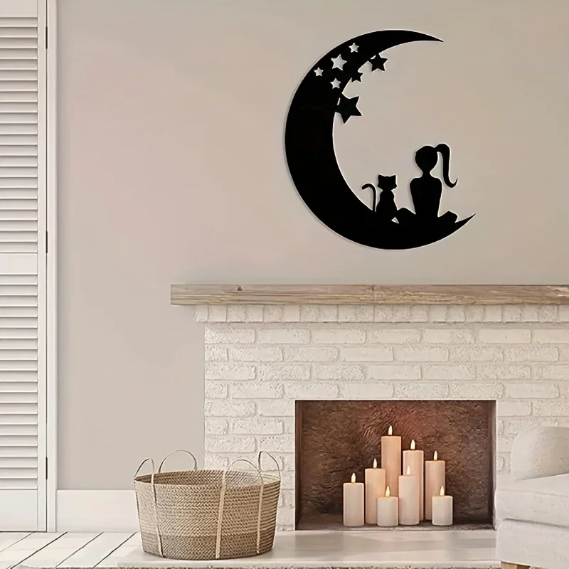 

Cat And Moon Metal Wall Art Moon Art Modern Home Decoration Cute Cat Wall Sculpture Metal Cat Wall Decoration
