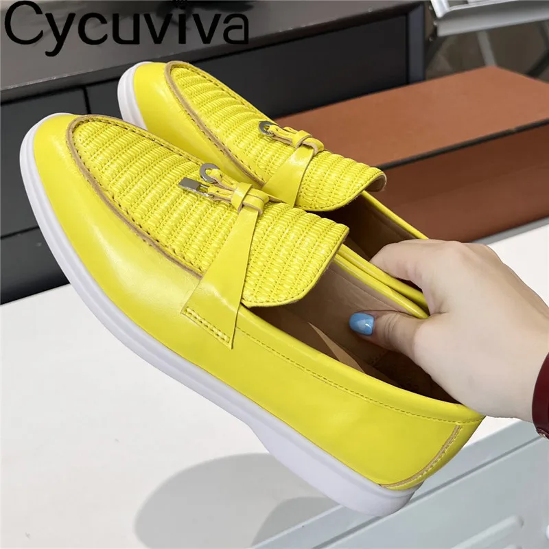 

New Leather Fringe Loafers Women Shoes Popular Metal Lock Casual Brand Ladies Flat Shoes Summer Walker Mules Shoes For Women