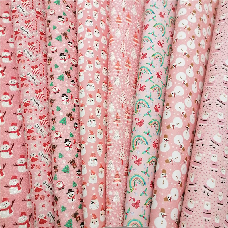 Pink Christmas Faux Leather Sheets Santa Claus Snowmen Rainbow Custom Glitter Faux Leather For DIY Craft Sheets Mini Rolls W209