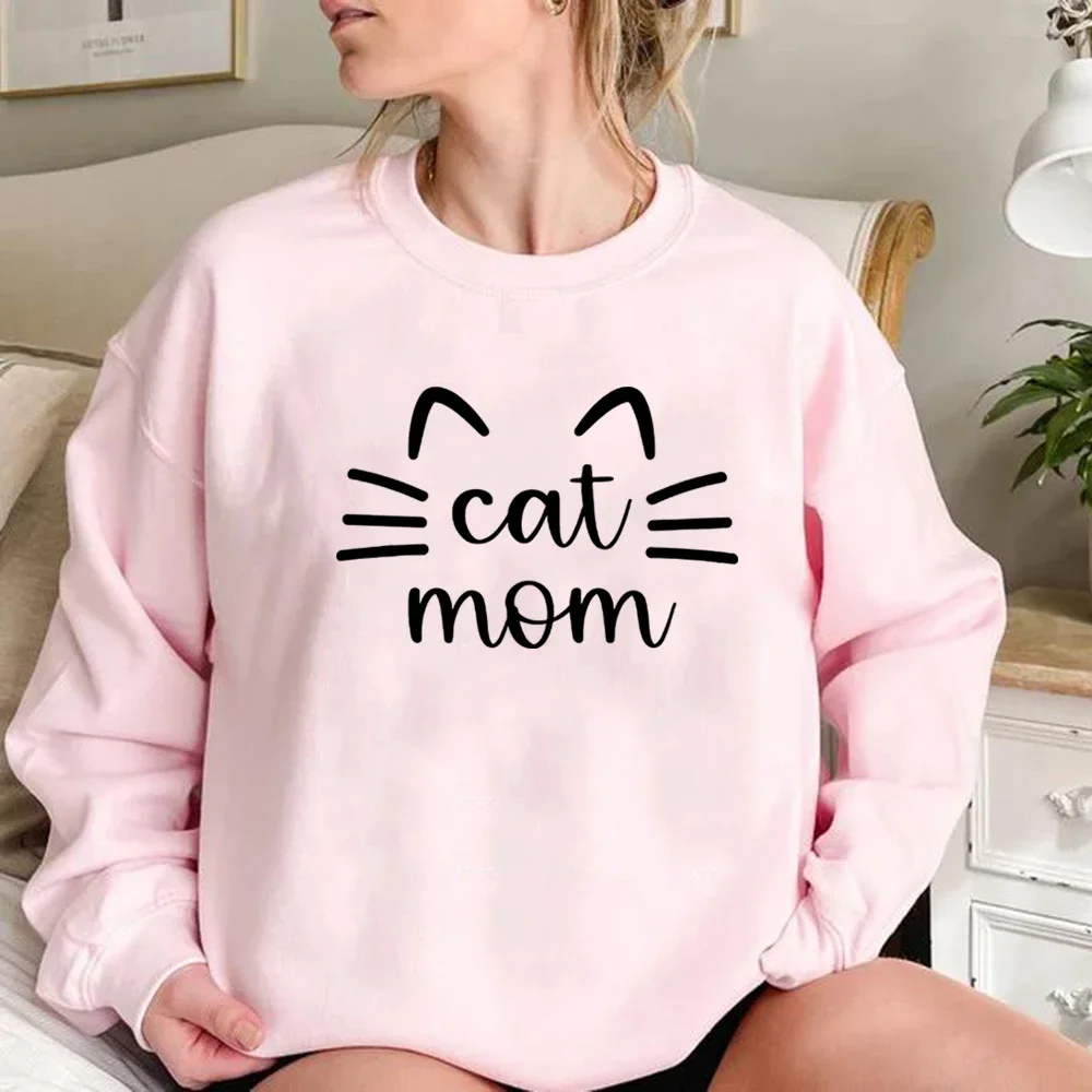 고양이 엄마 맨투맨 고양이 엄마 운동복, 고양이 엄마 선물, 여성 그래픽 후드, 긴팔 크루넥 풀오버, 여성 스트리트웨어 탑