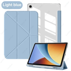 Enhanced Tablet Case with Pencil Holder and Auto Wake/Sleep Feature - Trifold Design with Acrylic Back Cover (Light Blue)