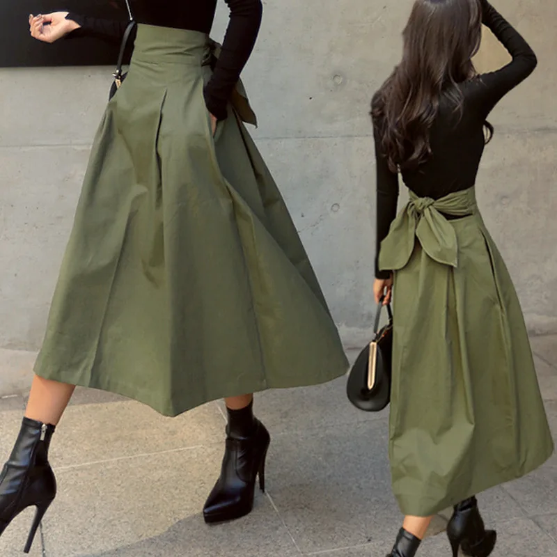 

Japanese Tricolor Half Length Skirt Spring And Autumn A-line Skirt Umbrella Bow Skirt Super Fire Big Swing Skirt Slim Length