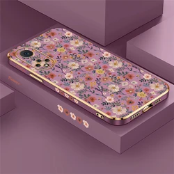 Luxury Soft Silicone Plating Protective Flower Print Back Cover for Honor Play 40 (Purple-602)