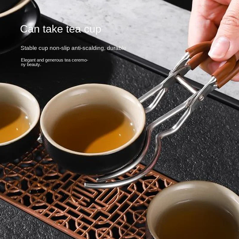 New Portable Stainless Steel Anti-scalding Cup Clamp Home Tea Brewing Assistant Stable Tea Cup Kung Fu Set Accessories