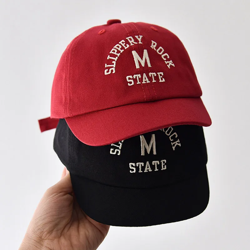 Baseball Cap Korean Letter Embroidered Baby Cap Summer Toddler Boys Girls Cotton Solid Color Kids Adjustable Peaked Hat