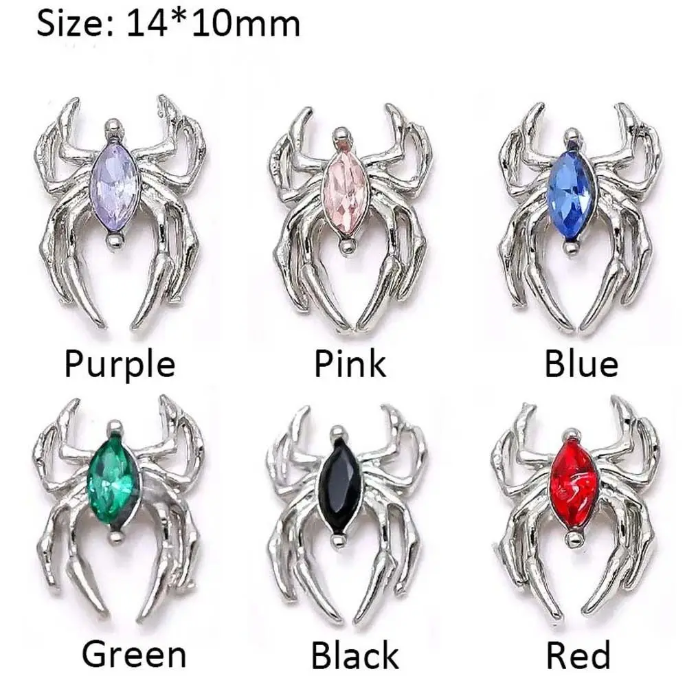 5pcs Silver Spider Figure Nail Charms Halloween Design Metal Nail Parts Crystal Nail Art Decor for Manicure DIY Nail Accessories