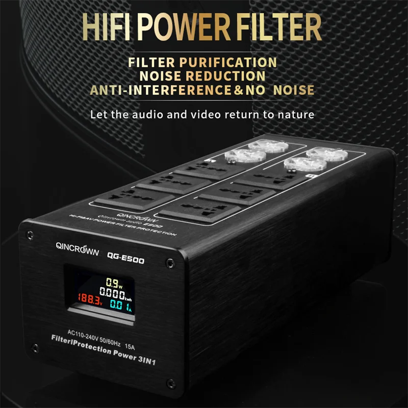 QINCROWN AC Power Strip 3000W LED Display HiFi Auido Noise Reduction Socket Amplifier Purifier Conditioner US Power Filter