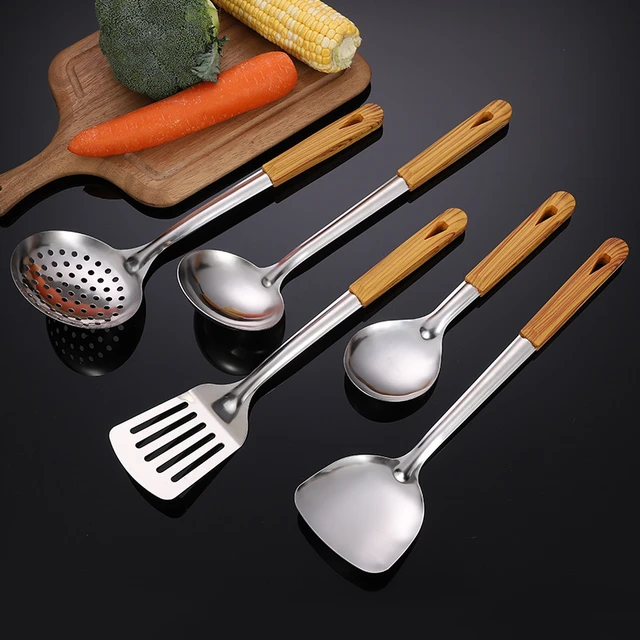 304 Stainless Steel Kitchen Utensils Set, 11 PCS All Metal Cooking Spoons -  2 Tongs, Fork, Solid Spoon, Slotted Spoon, Spatula, Soup Ladle, Skimmer