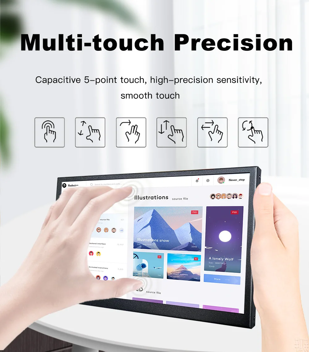 LESOWN 미니 USB C 타입 터치 스크린, 7.0 인치 IPS 1024x600 소형 휴대용 모니터, 와이드 스크린 LCD 윈도우 맥 PC 익스텐션 디스플레이